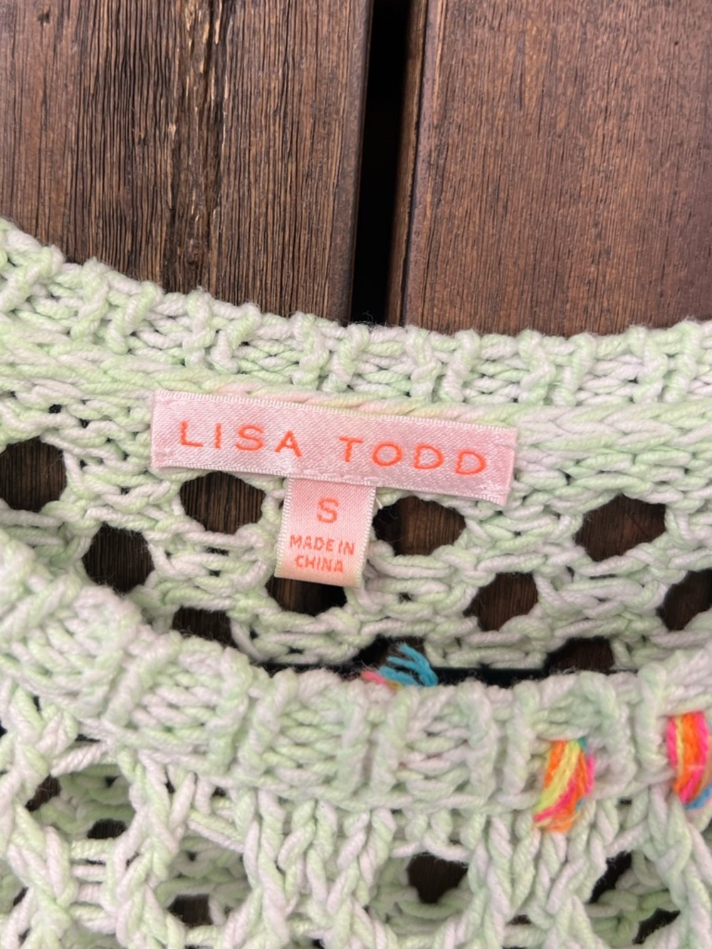 LISA TODD Twister Crewneck Crochet Resort Sweater Neon Sour Apple Size Small - Picture 5 of 8